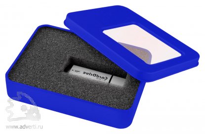 Коробка с прозрачным окошком для флешки, синяя
