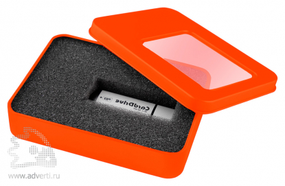 Коробка с прозрачным окошком для флешки, оранжевая