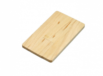 Флешка в виде деревянной карточки с выдвижным механизмом, белая