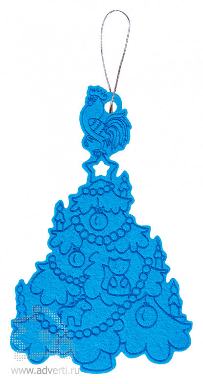 Новогоднее украшение Петушок на елочке, фетр, голубое
