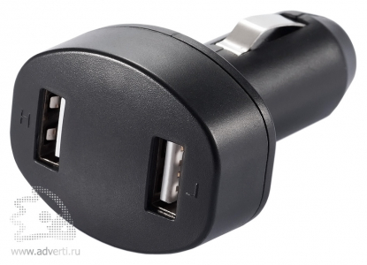 Зарядное устройство для автомобиля с 2 USB-портами, черное