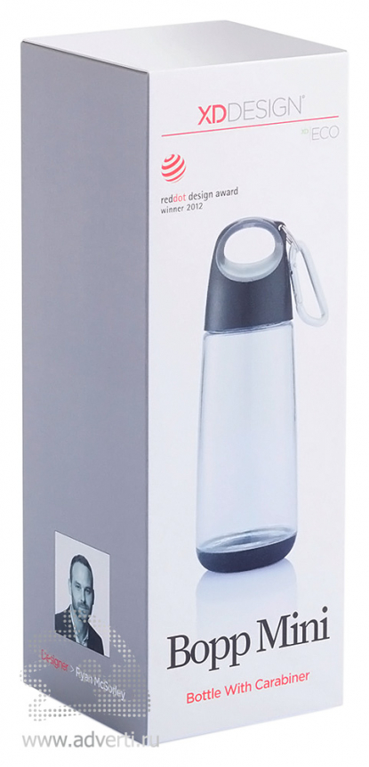 Бутылка для воды с карабином Bopp Mini прозрачная, упаковка