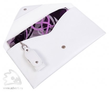 Подарочный набор Sorento: флеш-карта на 8Gb, платок из шифона, клатч из натуральной белой кожи