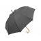 Зонт-трость Okobrella с деревянной ручкой и куполом из переработанного пластика, серый