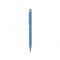 Ручка-стилус металлическая шариковая Jucy Soft soft-touch, голубая, вид сбоку