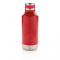 Герметичная вакуумная бутылка с шильдиком, красная, вид сбоку