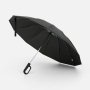 Зонт обратного сложения inLoop с ручкой-карабином, черный