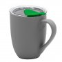 Кружка с крышкой Velvet Duo, софт-тач, тёмно-серая с зеленым