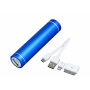 Универсальное зарядное устройство power bank круглой формы, синяя, с проводом