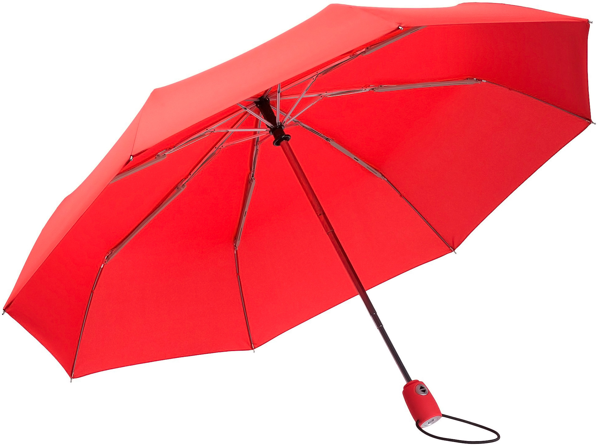 Зонтик раскрылся. Складной зонт Hogg Trek, синий. Зонт-трость Hogg Trek, красный. Зонт складной AOC, красный. Зонт складной Luft Trek, серый.